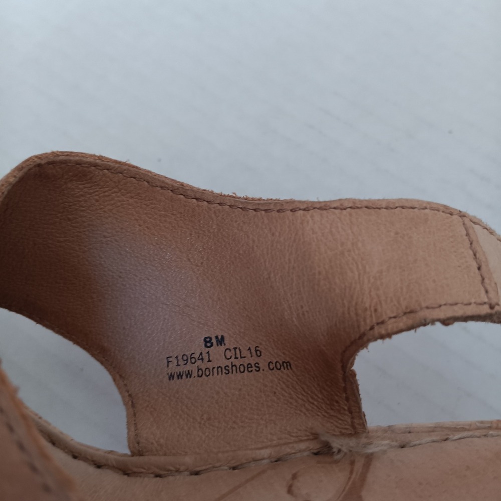 Born Wedge Sandals Womens 8 Tan Brown Leather Cross Strap Cork F19641 - Picture 5 of 7